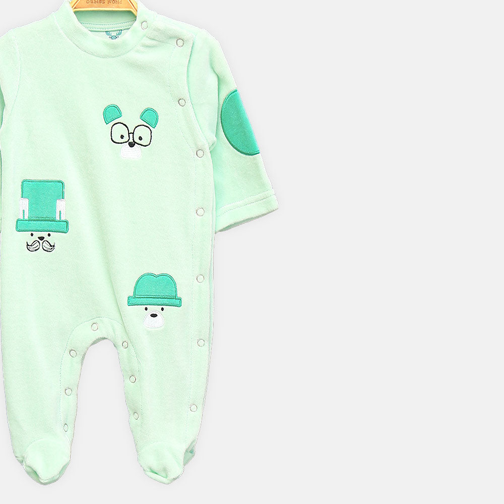BOY ROMPER GENTLEMAN BEAR APPLIQUÃ‰ FOOTIE