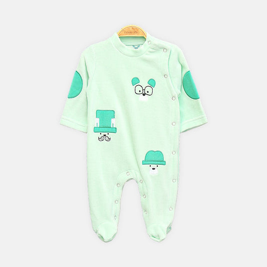 BOY ROMPER GENTLEMAN BEAR APPLIQUÃ‰ FOOTIE