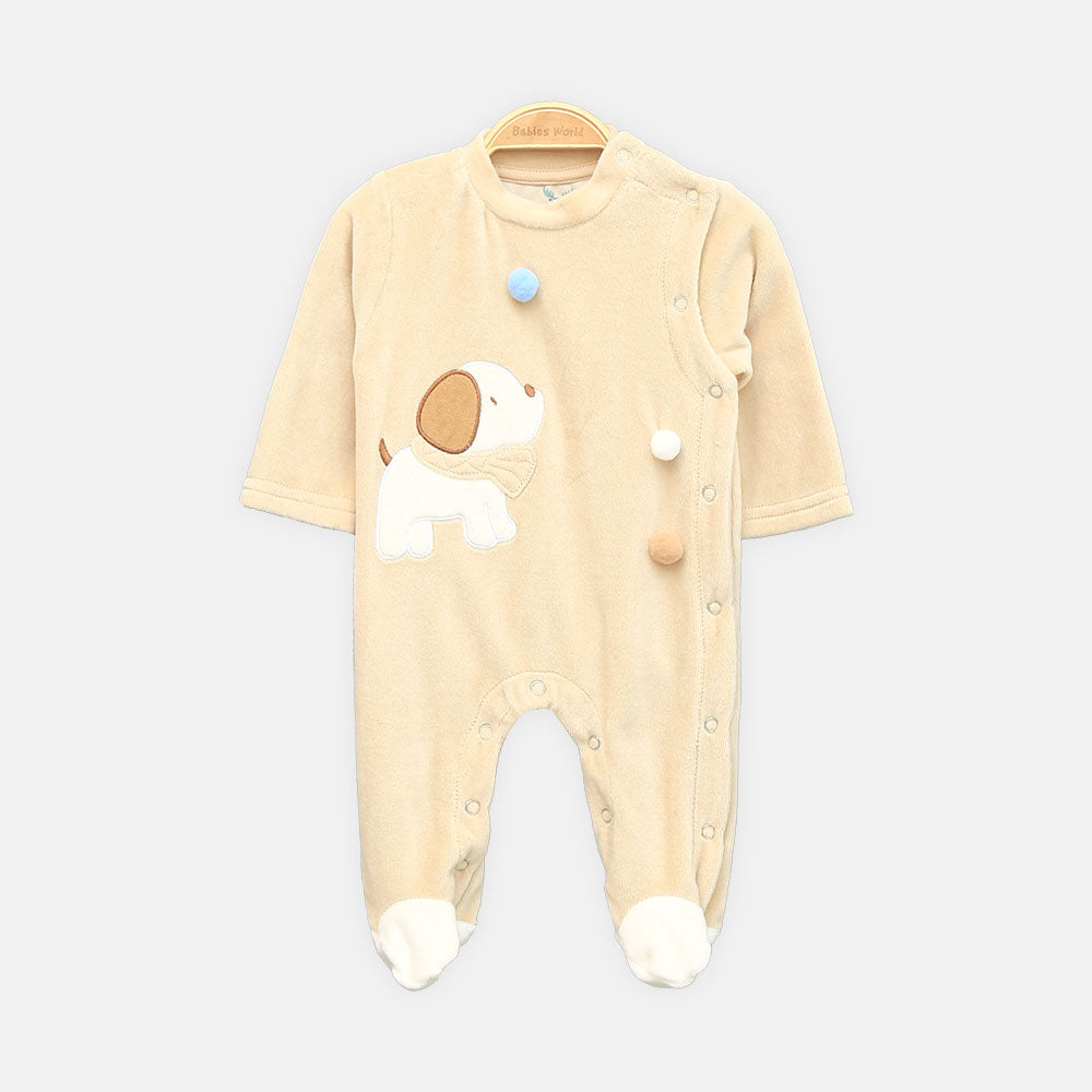 BOY ROMPER COZY PUPPY VELOUR KHAKI