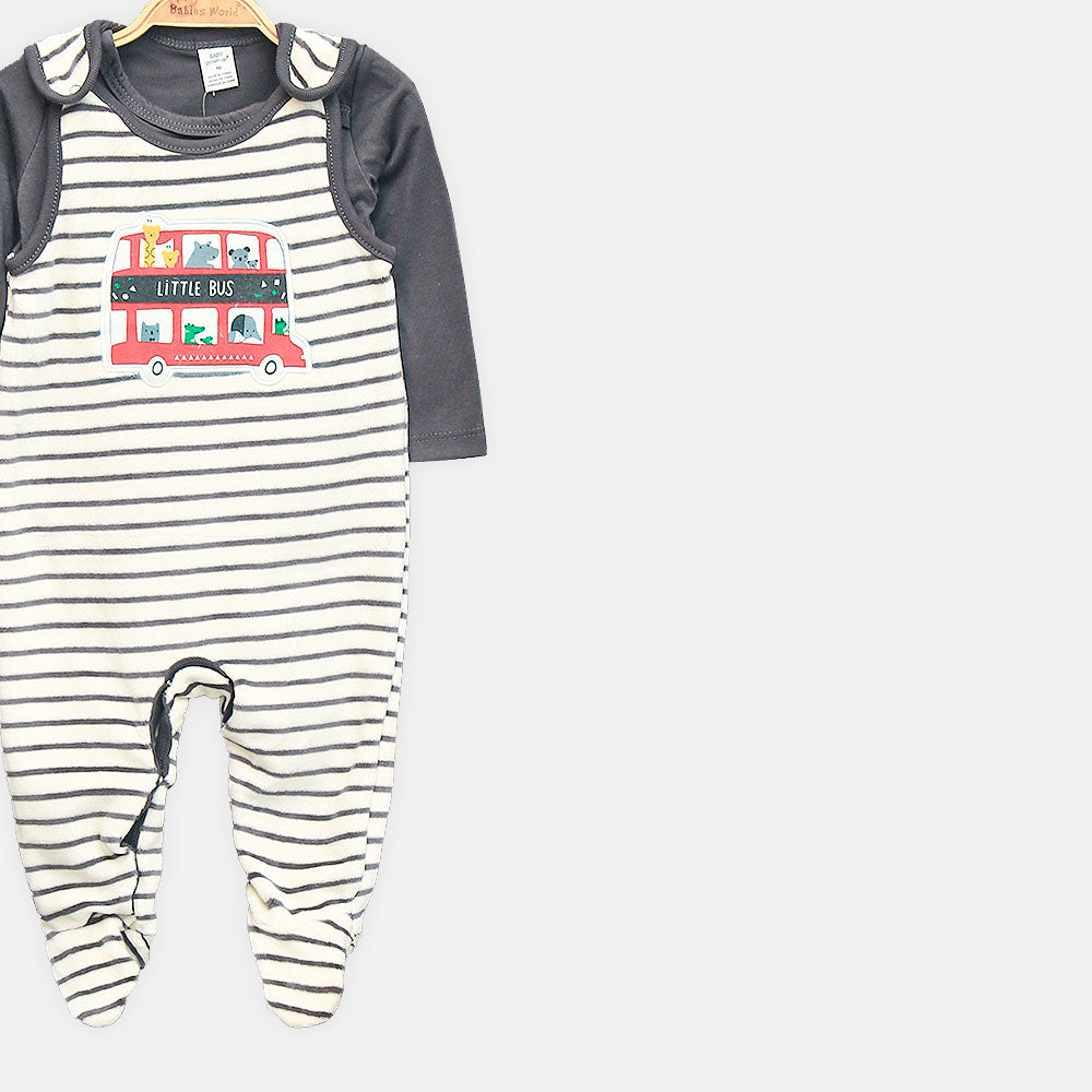 BOY ROMPER LITTLE BUS STRIPED COTTON FOOTED