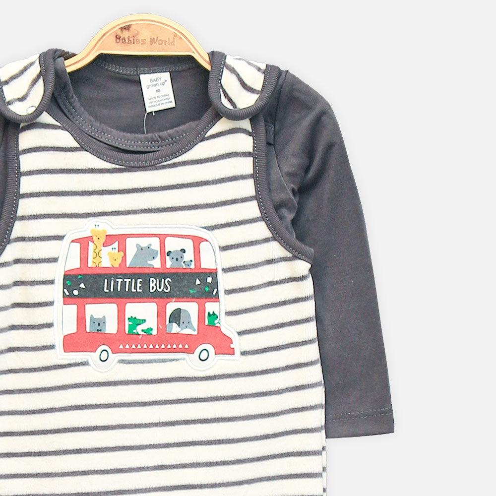 BOY ROMPER LITTLE BUS STRIPED COTTON FOOTED