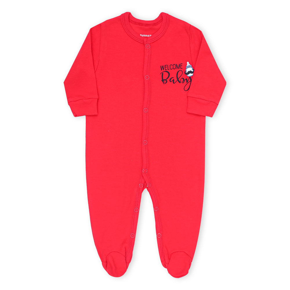 ROMPER BOYS PK-2 & HAT RED & BLACK STRIPED WELCOME BABY