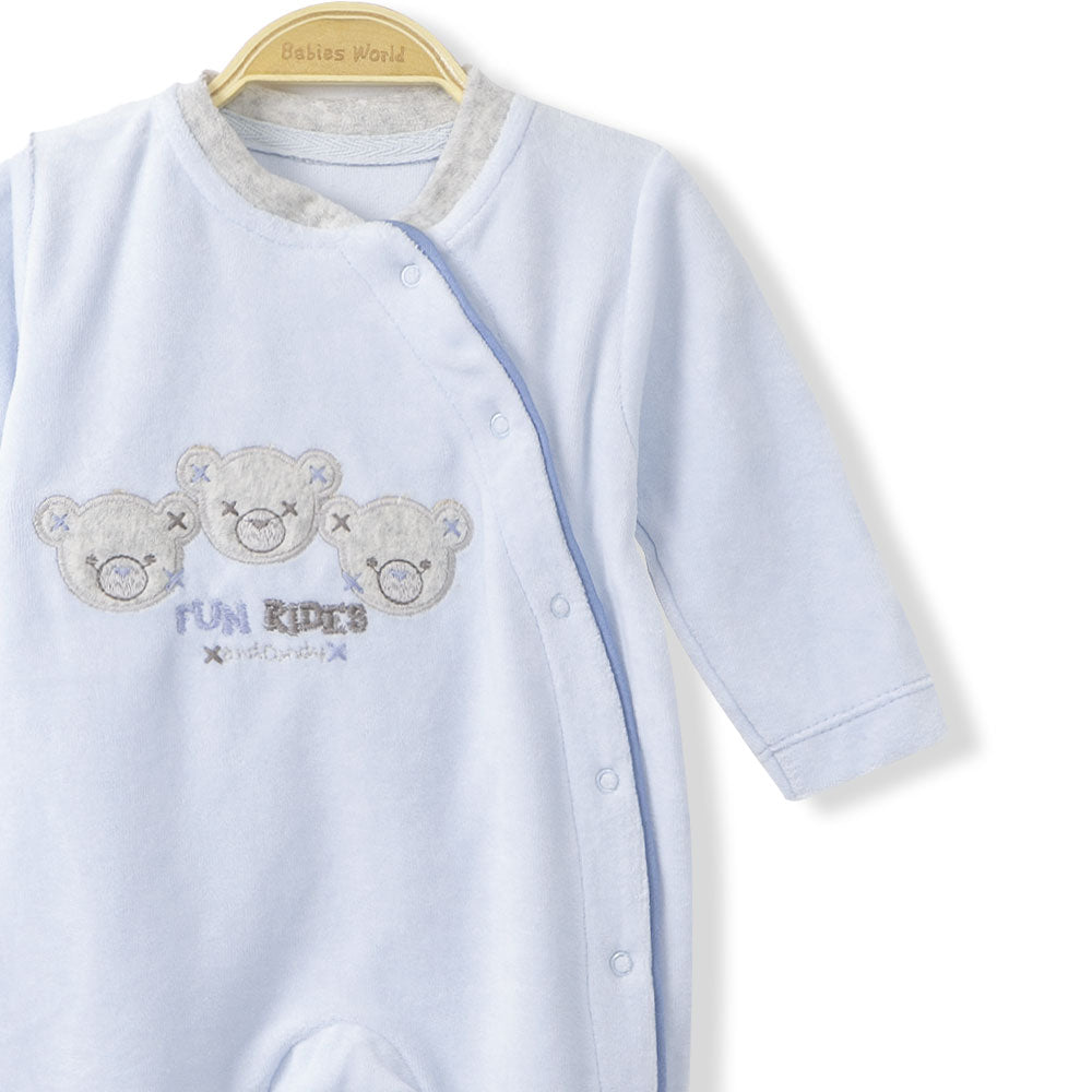 BOY ROMPER SKY BLUE VELVET FUN RIDES