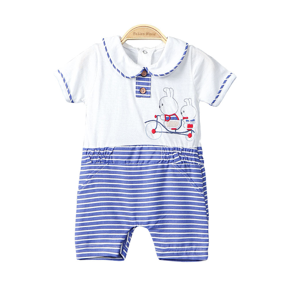 BOY ROMPER NAVY CYCLE & BUNNIES