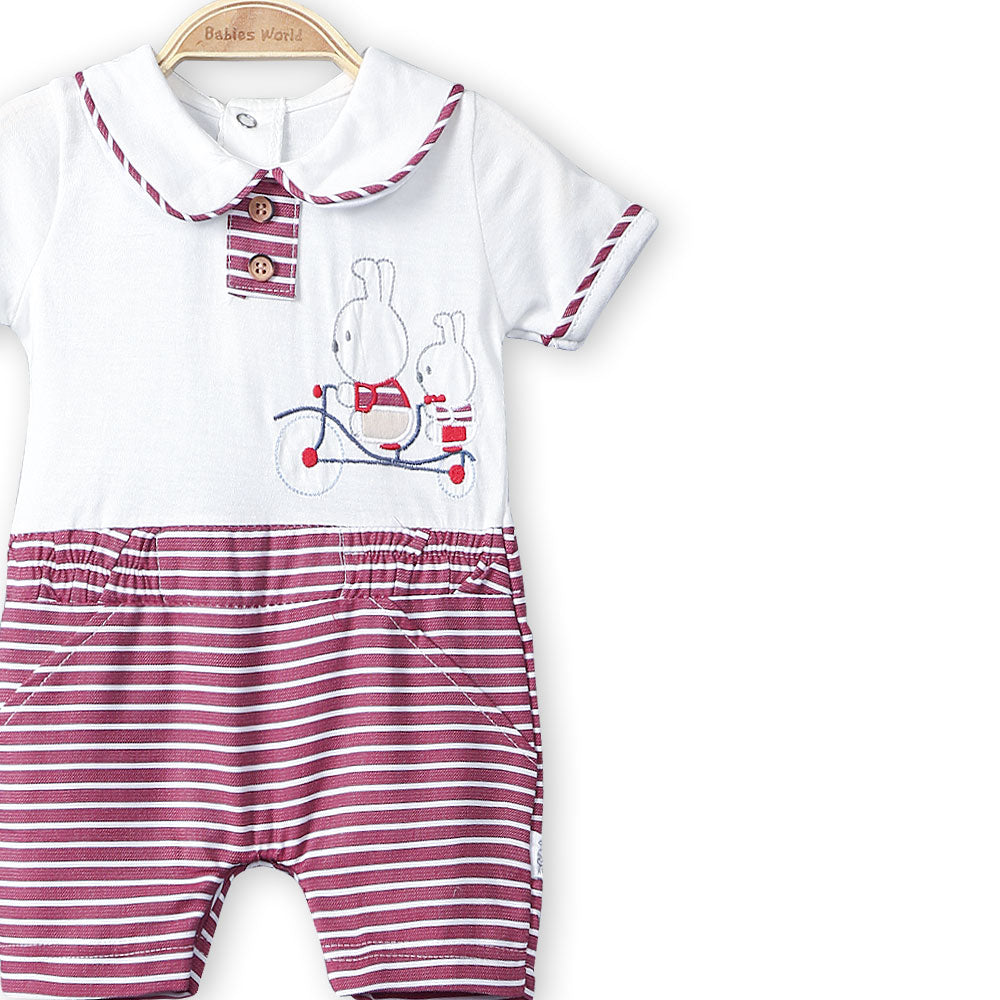 BOY ROMPER RED CYCLE & BUNNIES
