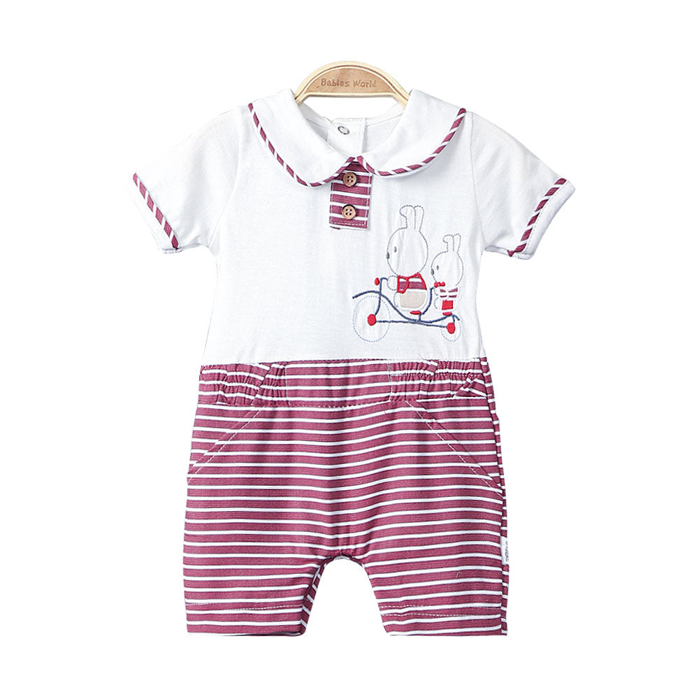 BOY ROMPER RED CYCLE & BUNNIES