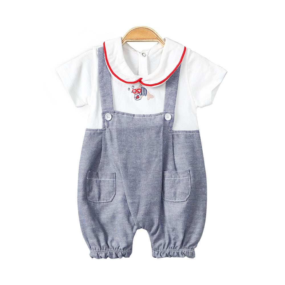 BOY ROMPER WHITE NERDY FISH