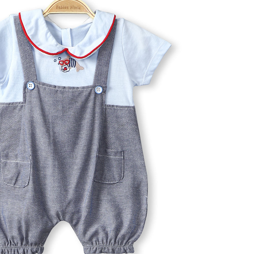 BOY ROMPER BLUE NERDY FISH