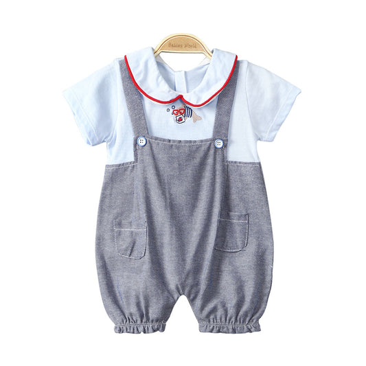 BOY ROMPER BLUE NERDY FISH