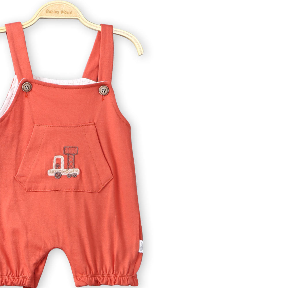 BOY ROMPER CORAL TRUCKS