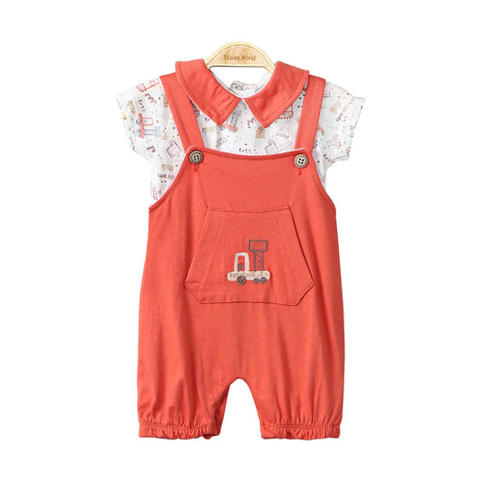 BOY ROMPER CORAL TRUCKS