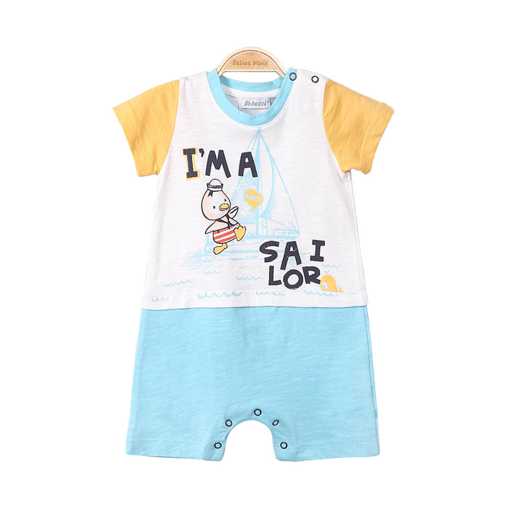 BOY ROMPER CYAN PENGUIN SAILOR