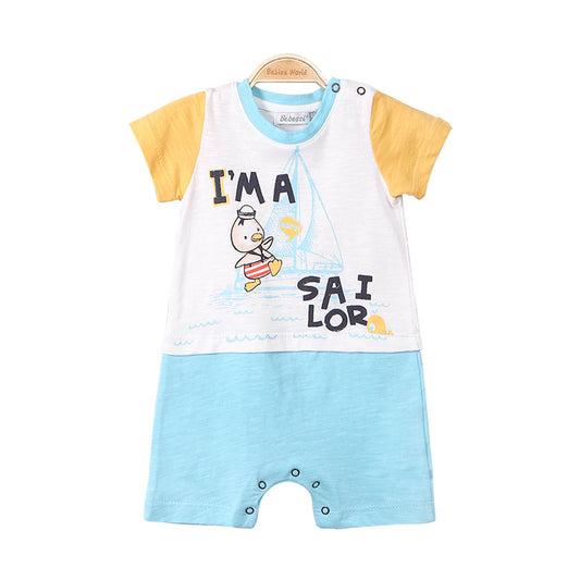 BOY ROMPER CYAN PENGUIN SAILOR