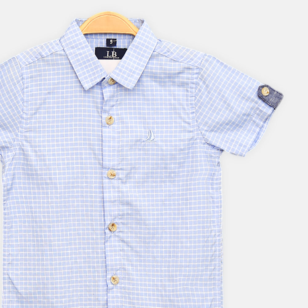 BOY SHIRT SKY BLUE CHECKER TEXTURED HALF-SLEEVE
