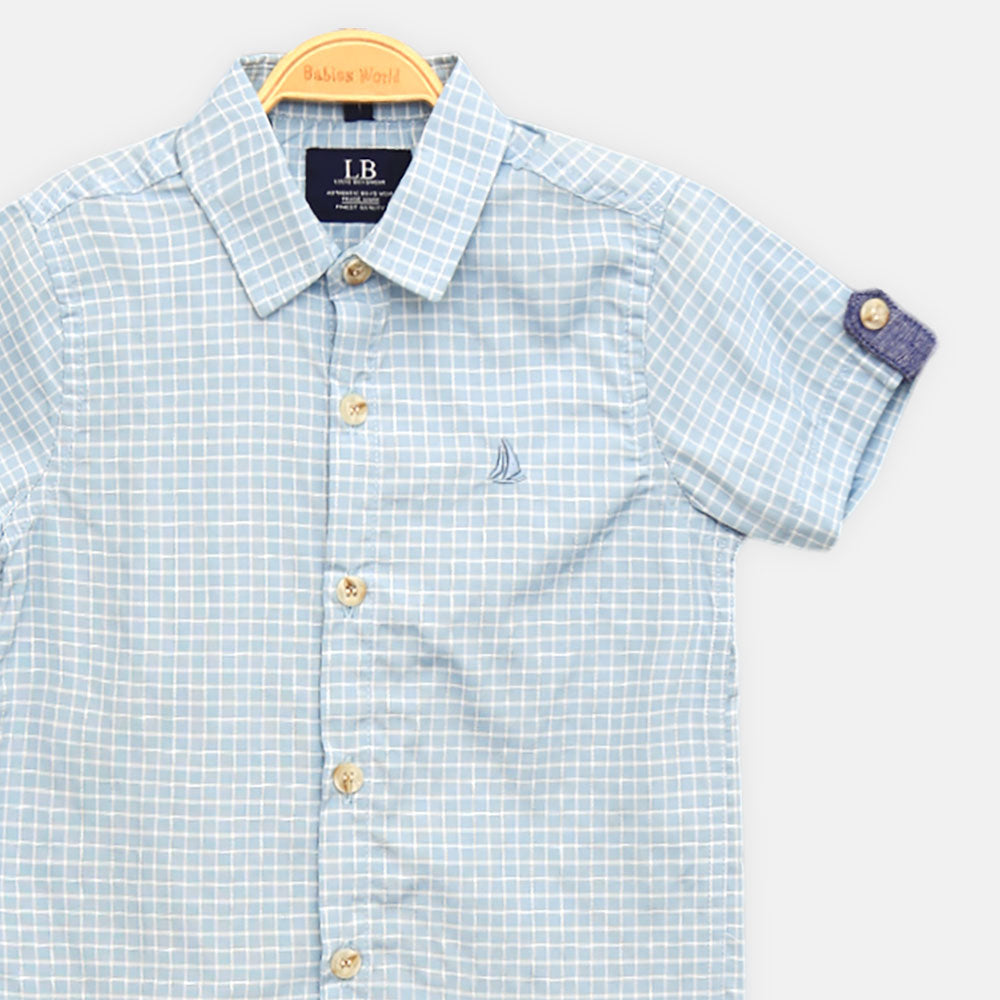 BOY SHIRT SEA GREEN CHECKER TEXTURED HALF-SLEEVE
