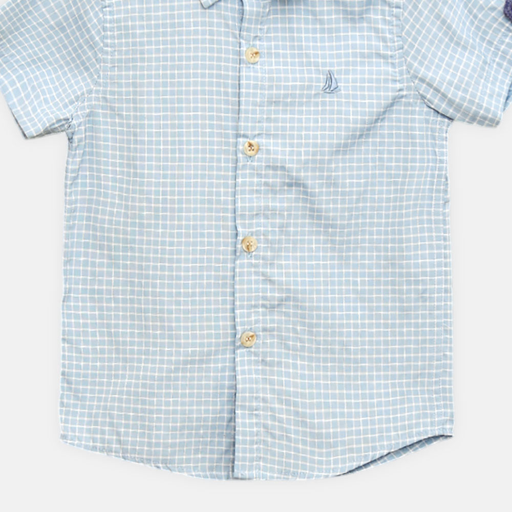 BOY SHIRT SEA GREEN CHECKER TEXTURED HALF-SLEEVE