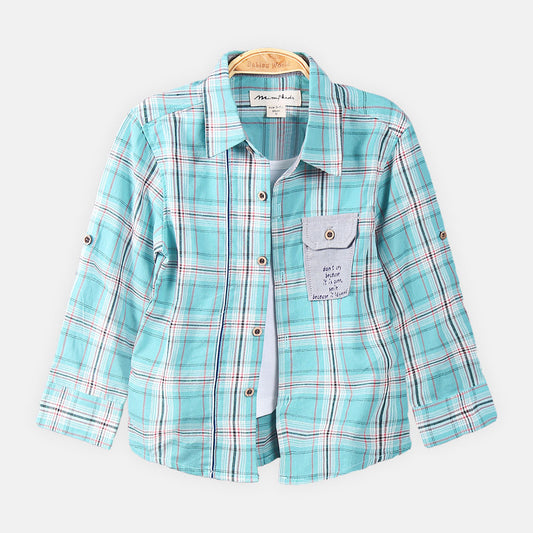 BOY SHIRT SEA GREEN CHECKERED POCKET