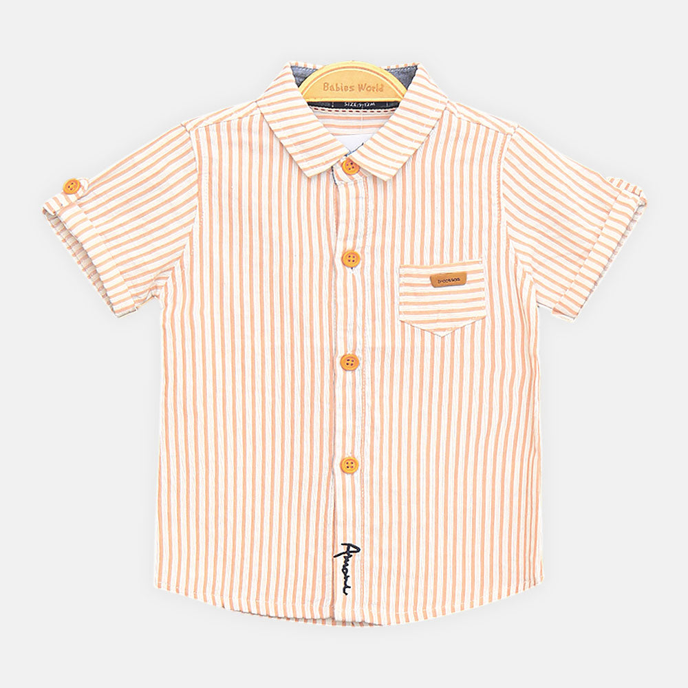 BOY SHIRT BEIGE STRIPED SHORT-SLEEVE
