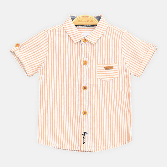 BOY SHIRT BEIGE STRIPED SHORT-SLEEVE