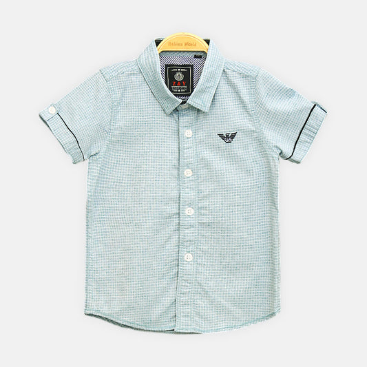 BOY SHIRT SEA GREEN CHECKERED HALF-SLEEVE