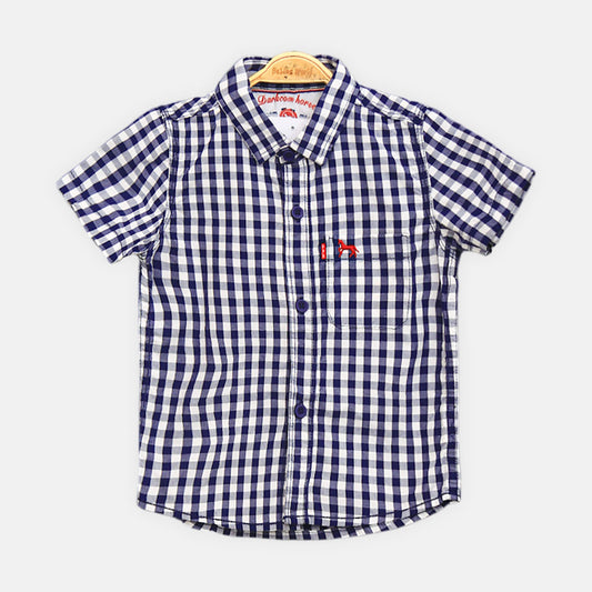 BOY SHIRT NAVY BLUE CHECKED SHORT-SLEEVE