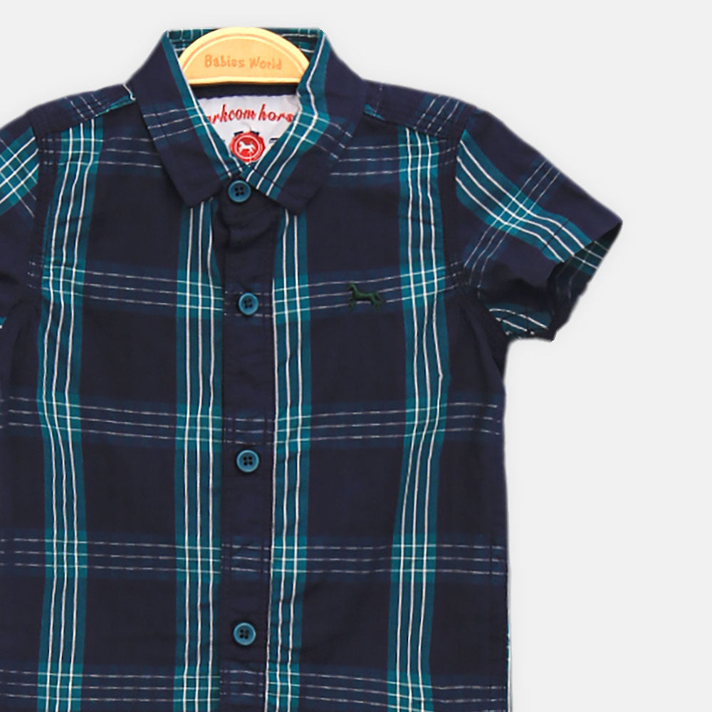 BOY SHIRT NAVY BLUE AND GREEN CHECKER HALF-SLEEVE
