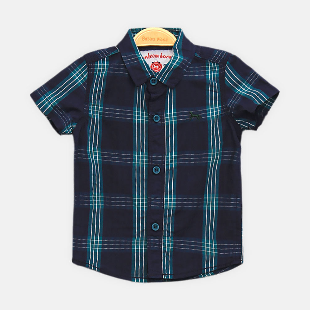 BOY SHIRT NAVY BLUE AND GREEN CHECKER HALF-SLEEVE