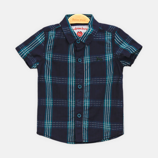 BOY SHIRT NAVY BLUE AND GREEN CHECKER HALF-SLEEVE