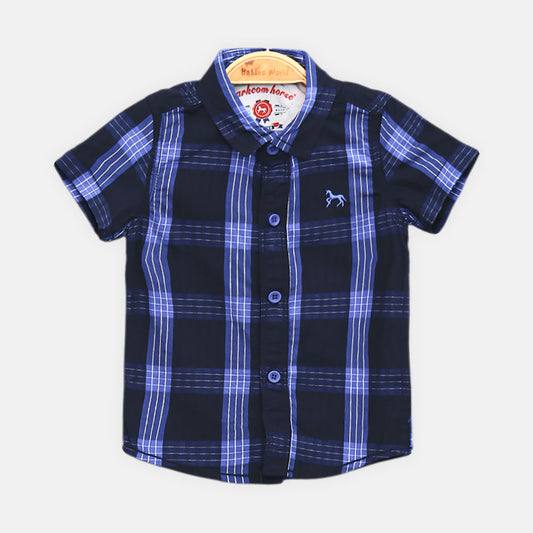 BOY SHIRT BLUE AND BLACK CHECKER HALF-SLEEVE