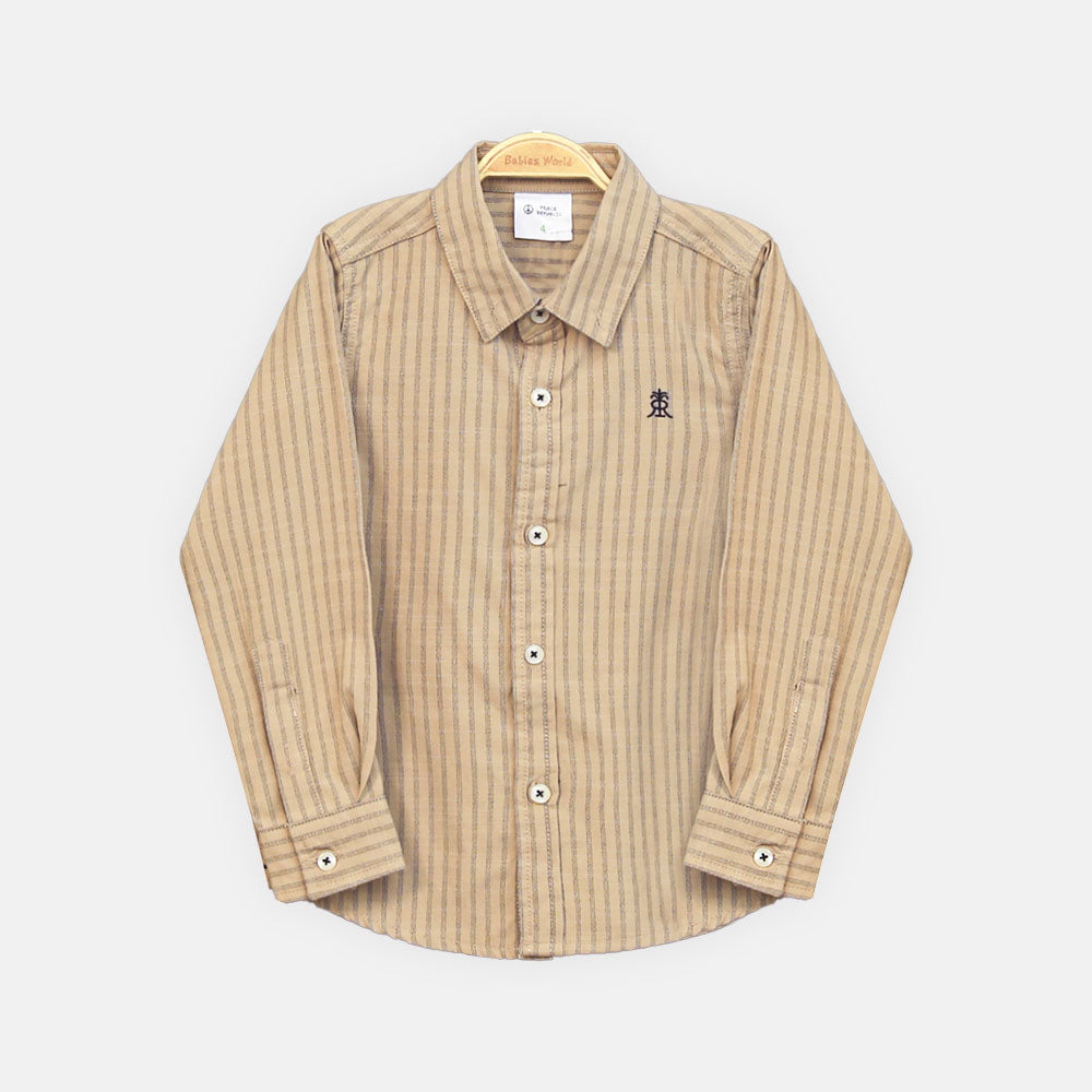 BOY SHIRT BEIGE & BROWN STRIPED