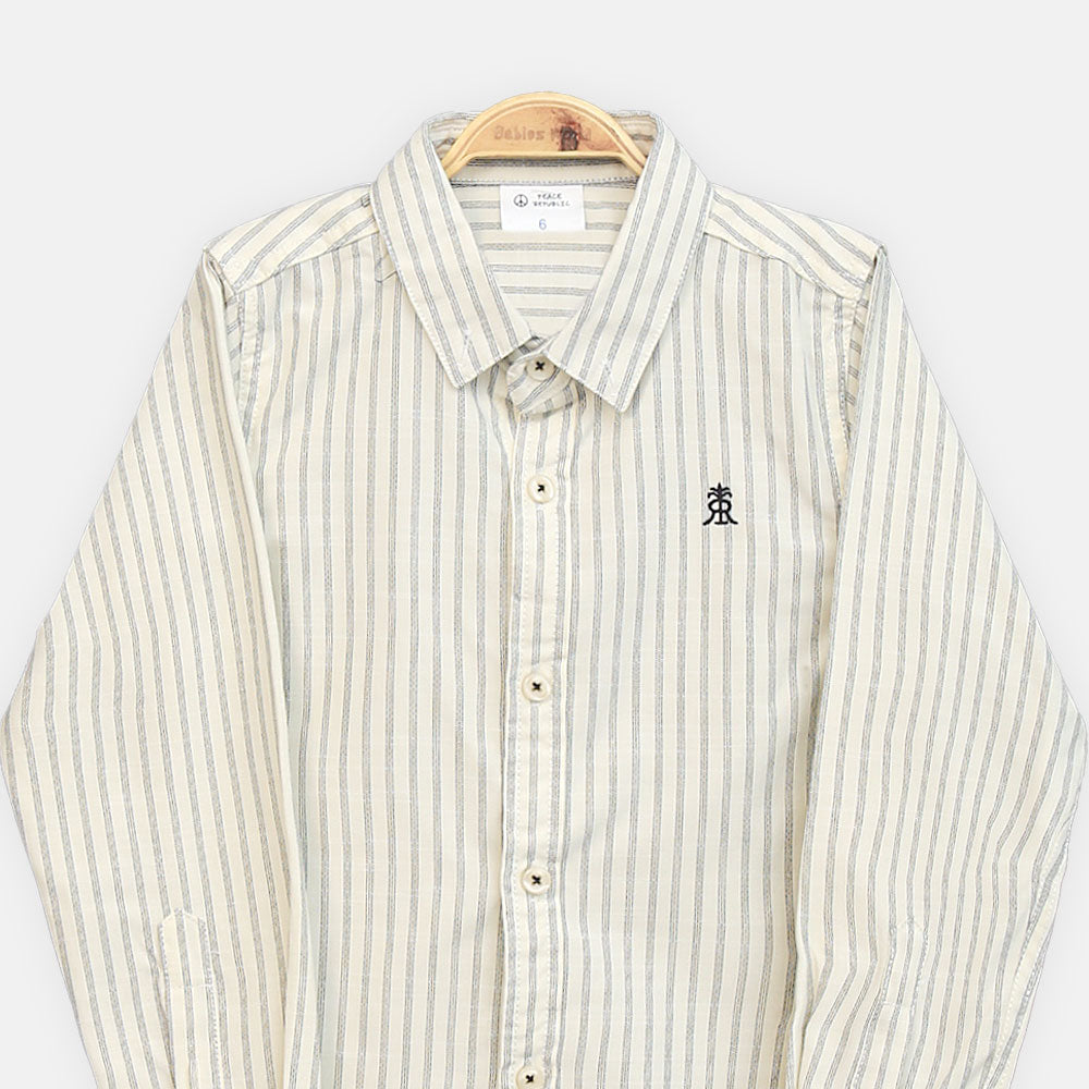 BOY SHIRT GREY & WHITE STRIPED