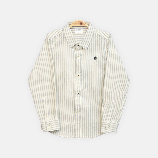 BOY SHIRT GREY & WHITE STRIPED
