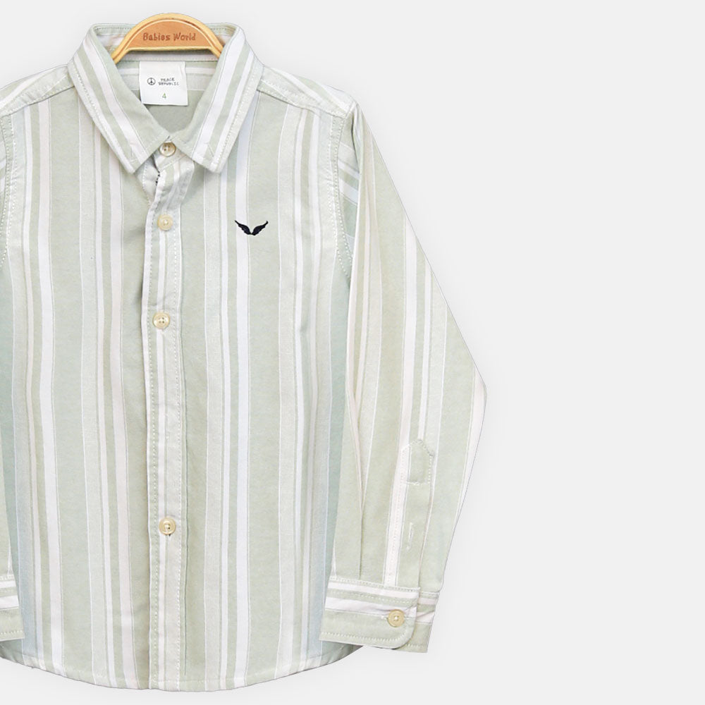 BOY SHIRT LIGHT GREEN & WHITE STRIPED