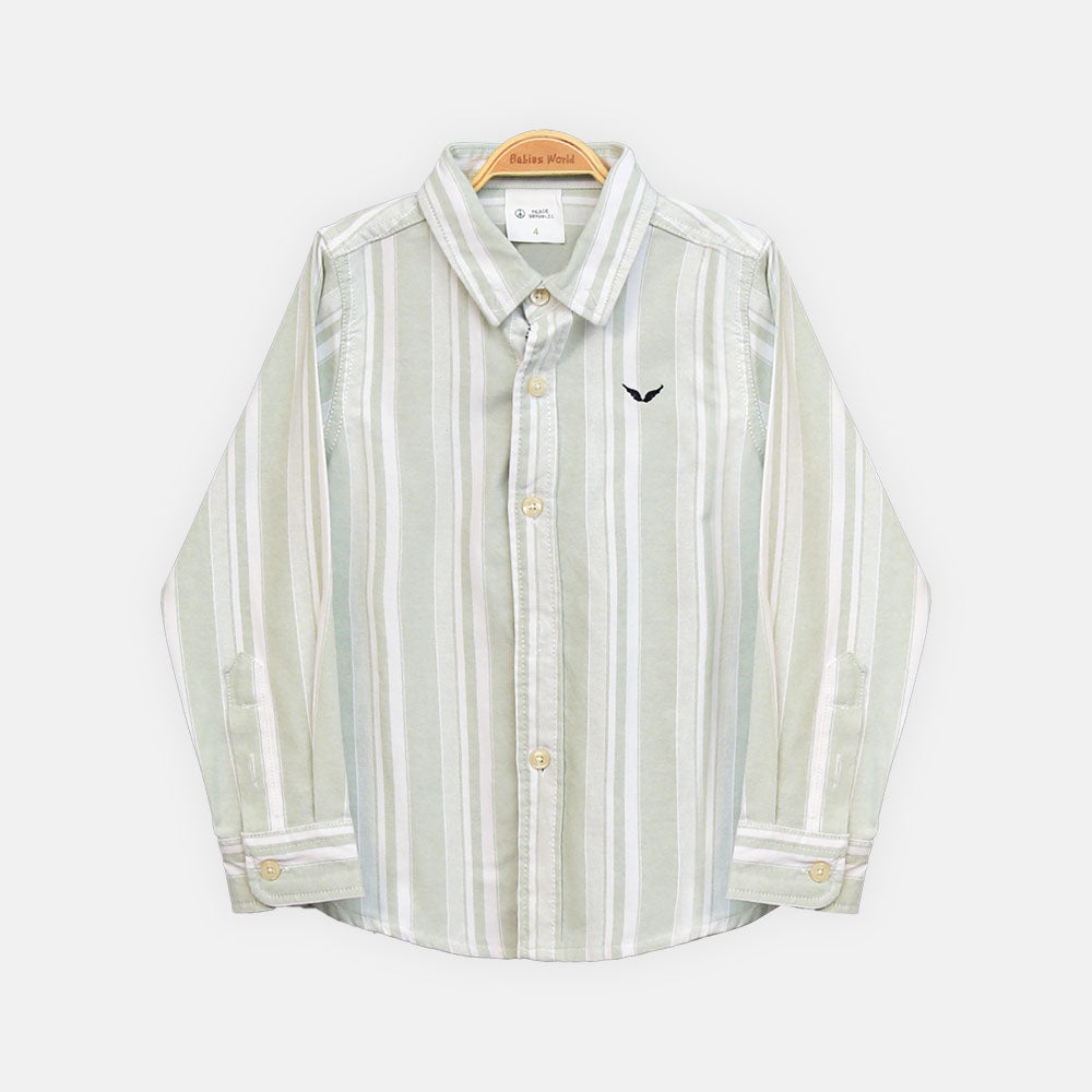 BOY SHIRT LIGHT GREEN & WHITE STRIPED