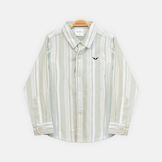 BOY SHIRT LIGHT GREEN & WHITE STRIPED