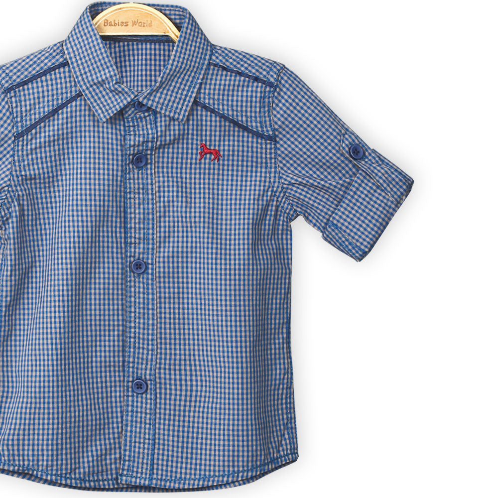 BOY SHIRT NAVY PIN CHECK