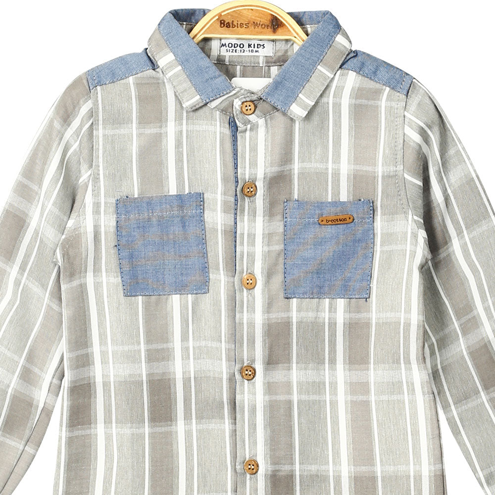 BOY SHIRT GREY PLAID CHECK