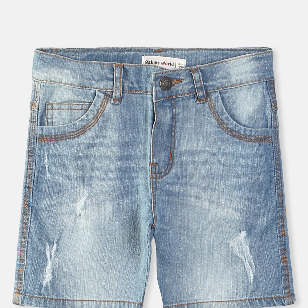 BOY SHORT JEANS LIGHT BLUE RIPPED DENIM