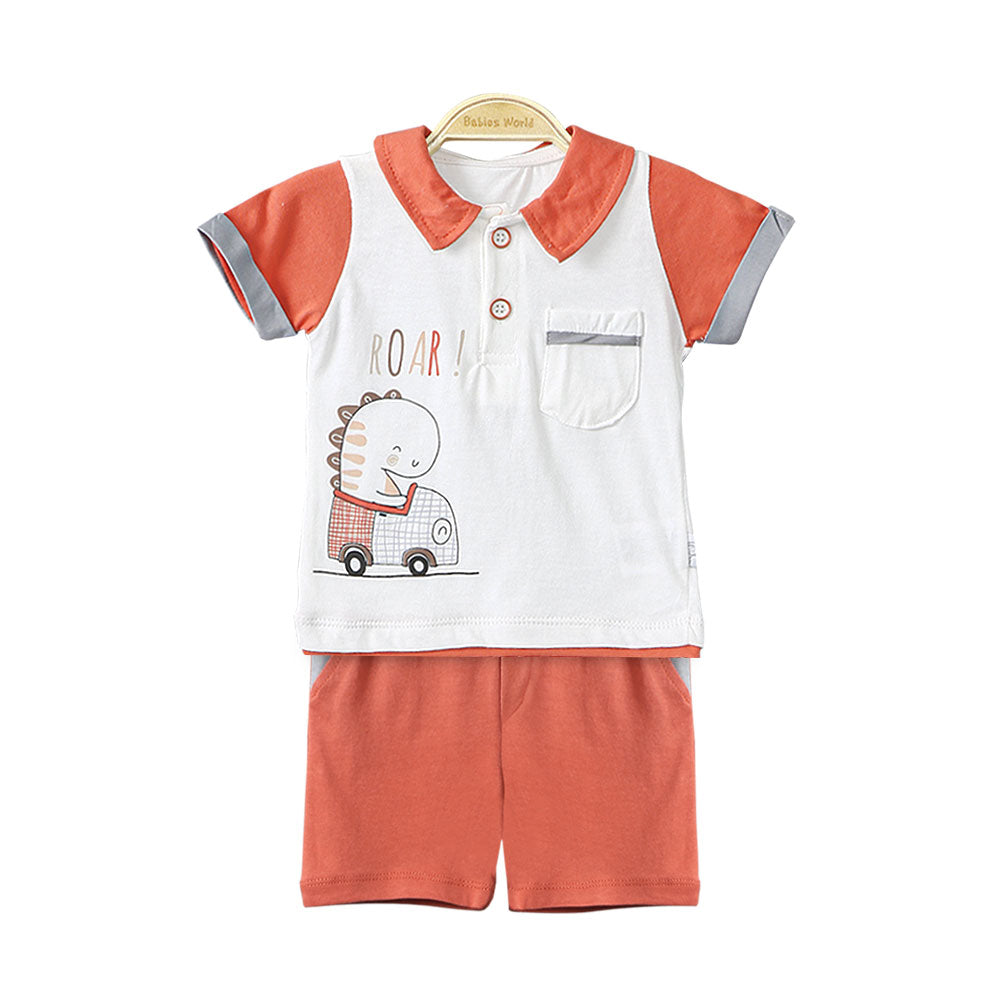 BOY SUIT ORANGE DINO ROAR