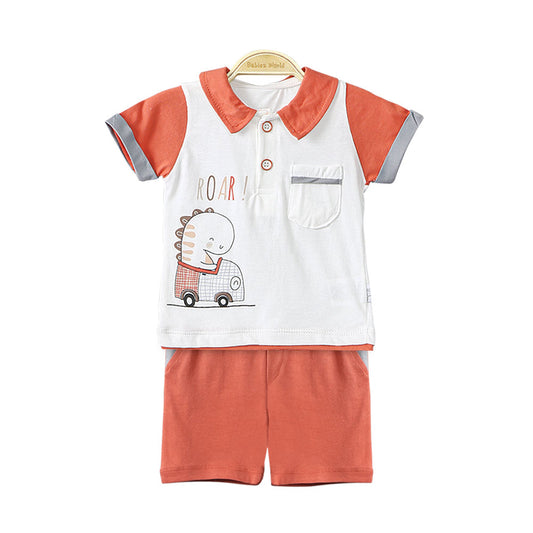 BOY SUIT ORANGE DINO ROAR