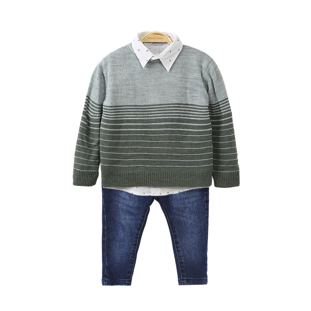 BOY SUIT MOSS GREEN STRIPES