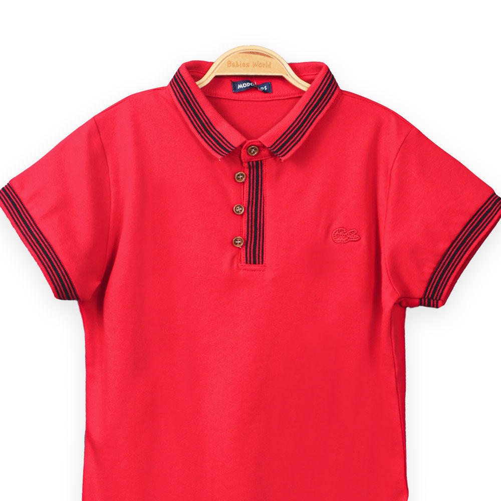 BOY T-SHIRT RED LACOSTE COLLARED