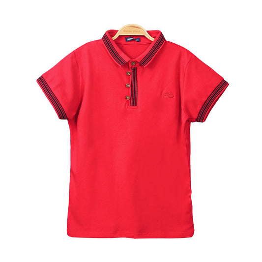BOY T-SHIRT RED LACOSTE COLLARED