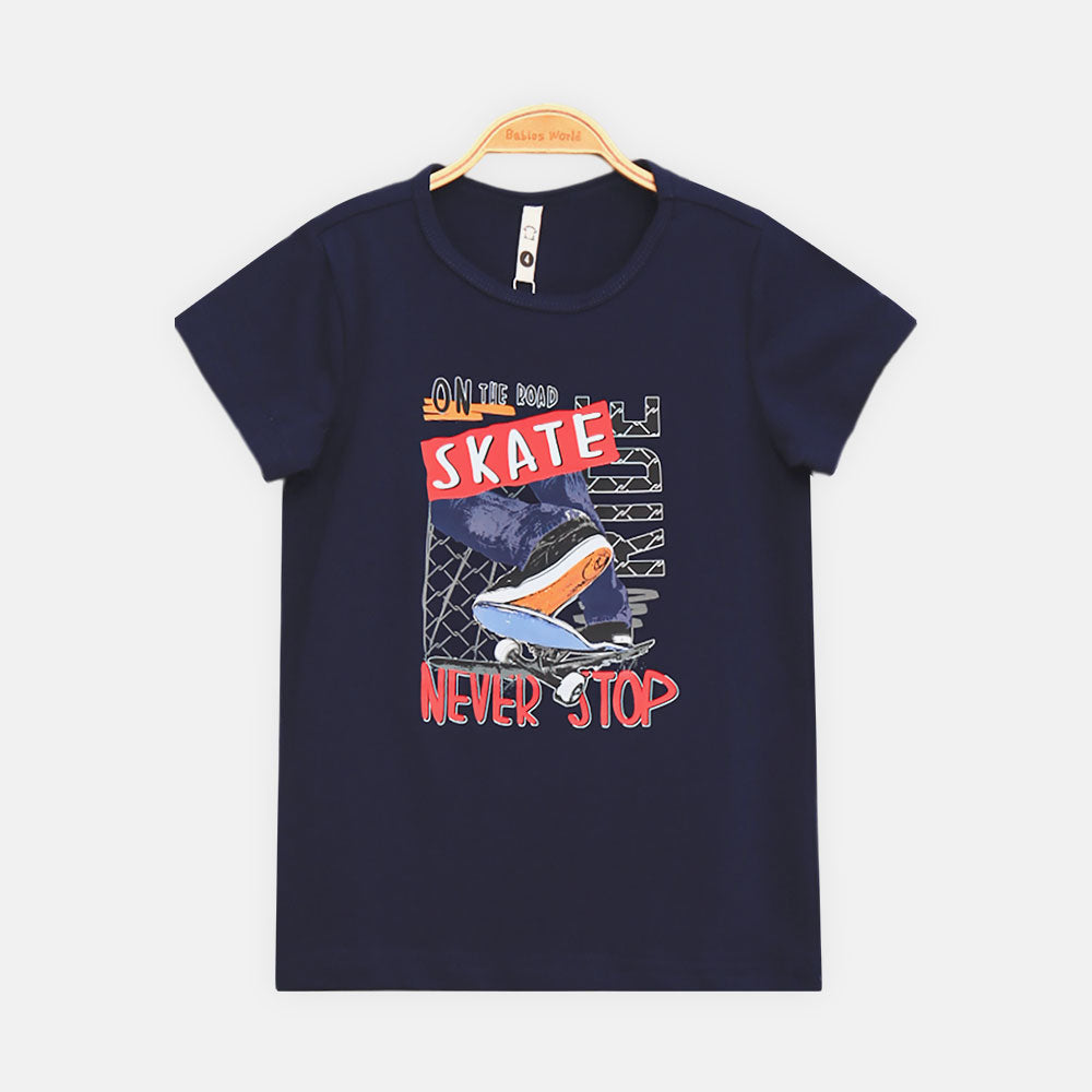 BOY T-SHIRT ON THE ROAD NEVER STOP SKATE NAVY