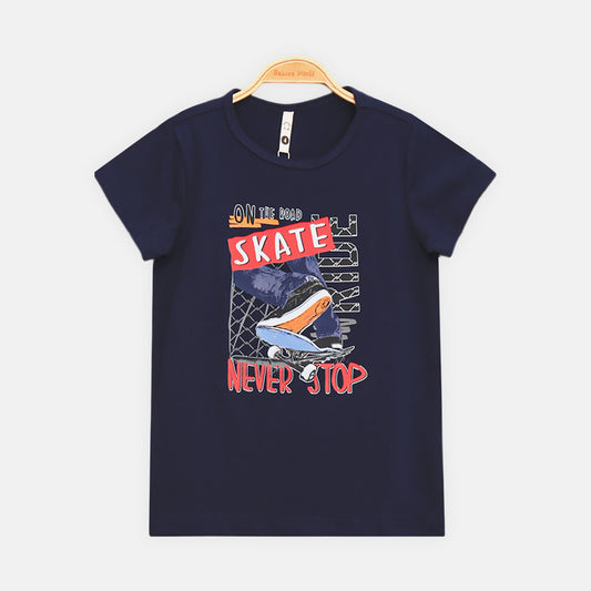 BOY T-SHIRT ON THE ROAD NEVER STOP SKATE NAVY