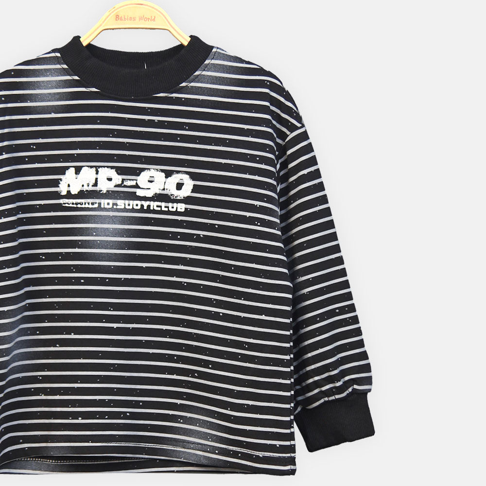 BOY T-SHIRT BLACK & GREY STRIPED CREW