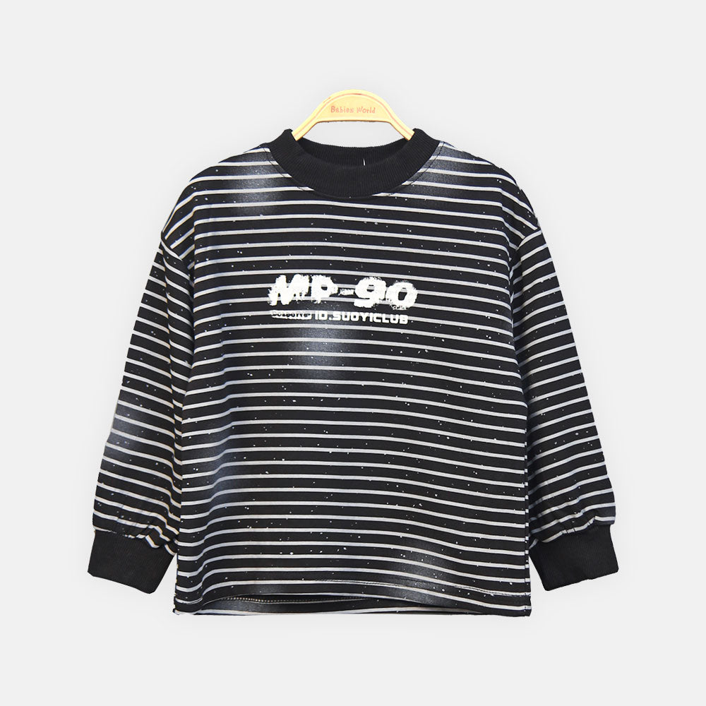 BOY T-SHIRT BLACK & GREY STRIPED CREW