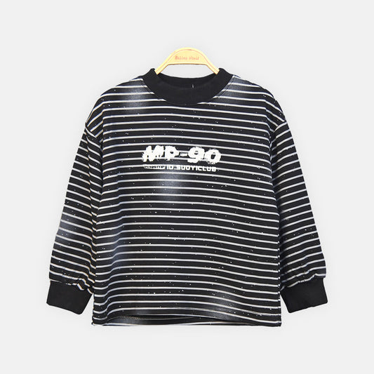 BOY T-SHIRT BLACK & GREY STRIPED CREW