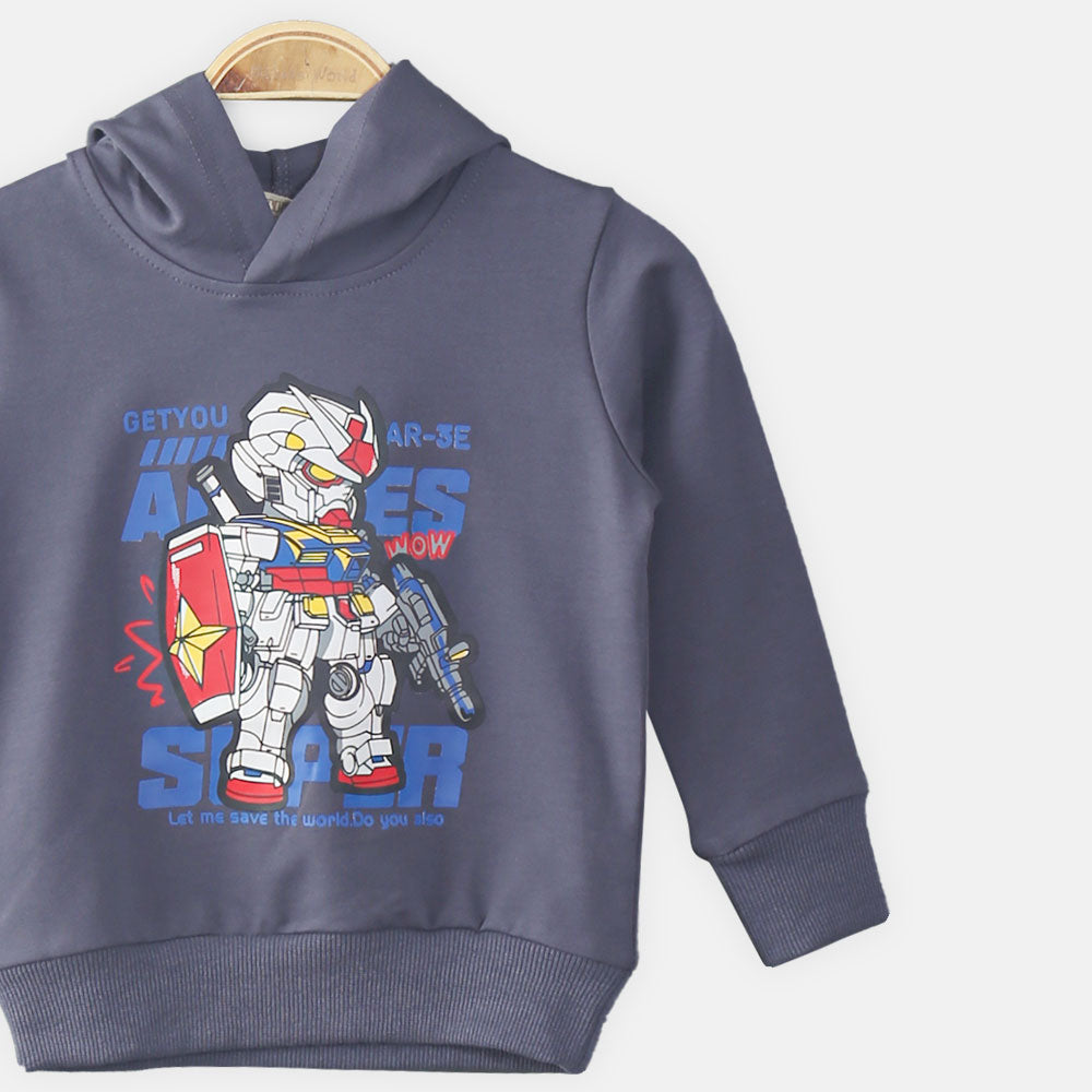 BOY T-SHIRT GREY ANIME HOODED