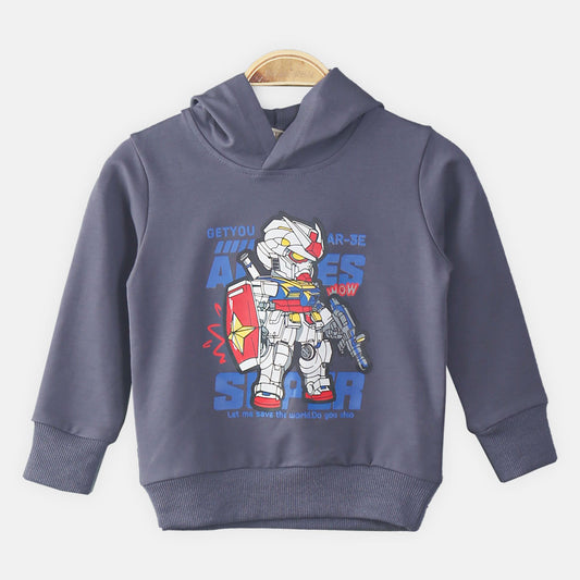 BOY T-SHIRT GREY ANIME HOODED
